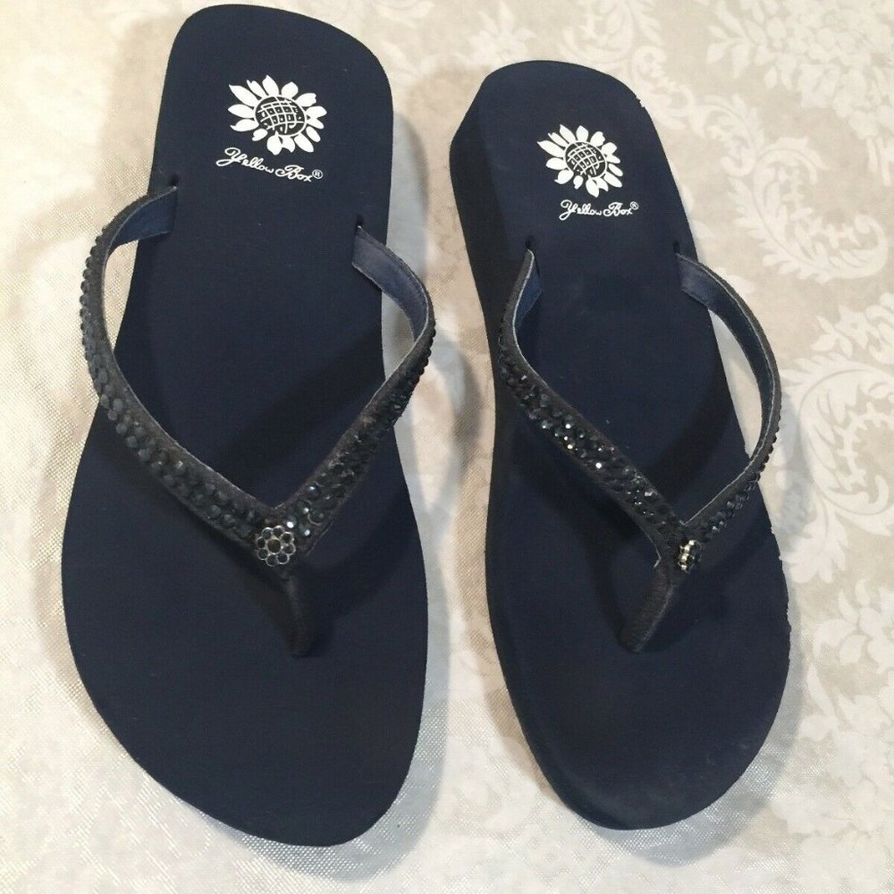 Yellow Box Custard Sandal Navy Beaded Rhinestone 8